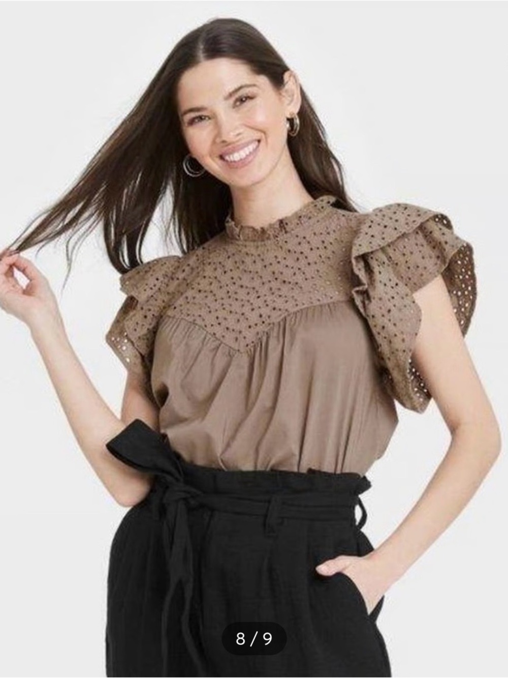 Women’s Ruffle Flutter Eyelet Top